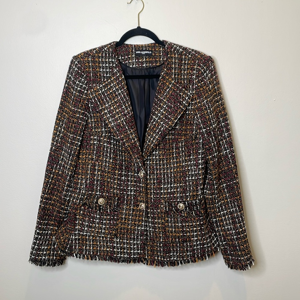 Karl Lagerfeld Tweed Fringe Blazer